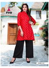 Red Colour FVD 7 Horse Latest Festive Wear Rayon Foil Printed Kurti With Black Plazoo 141